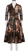 Audrey Dress #6 Shirt Collar 3/4 Sleeve Long Length Cotton Stretch (Zebra Leopard)